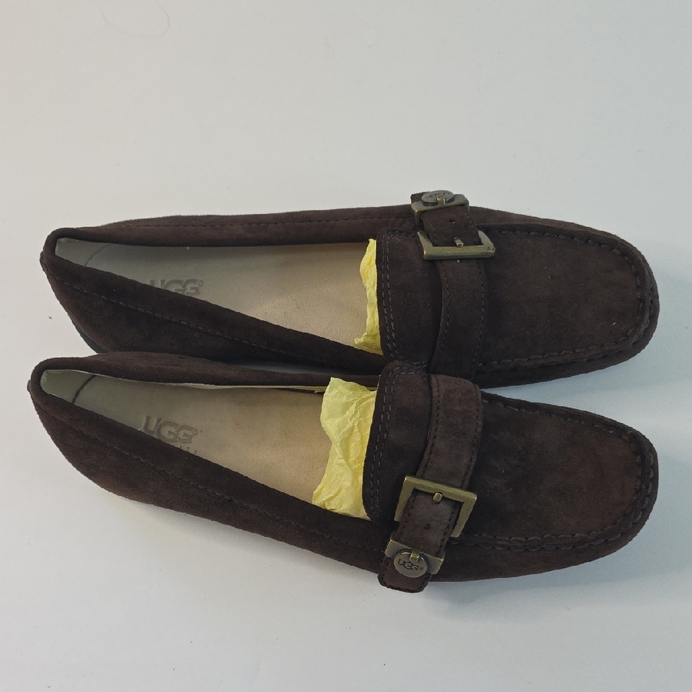 UGG Crawford Brown Suede Leather Slip On Buckle Strap Loafers Size 7